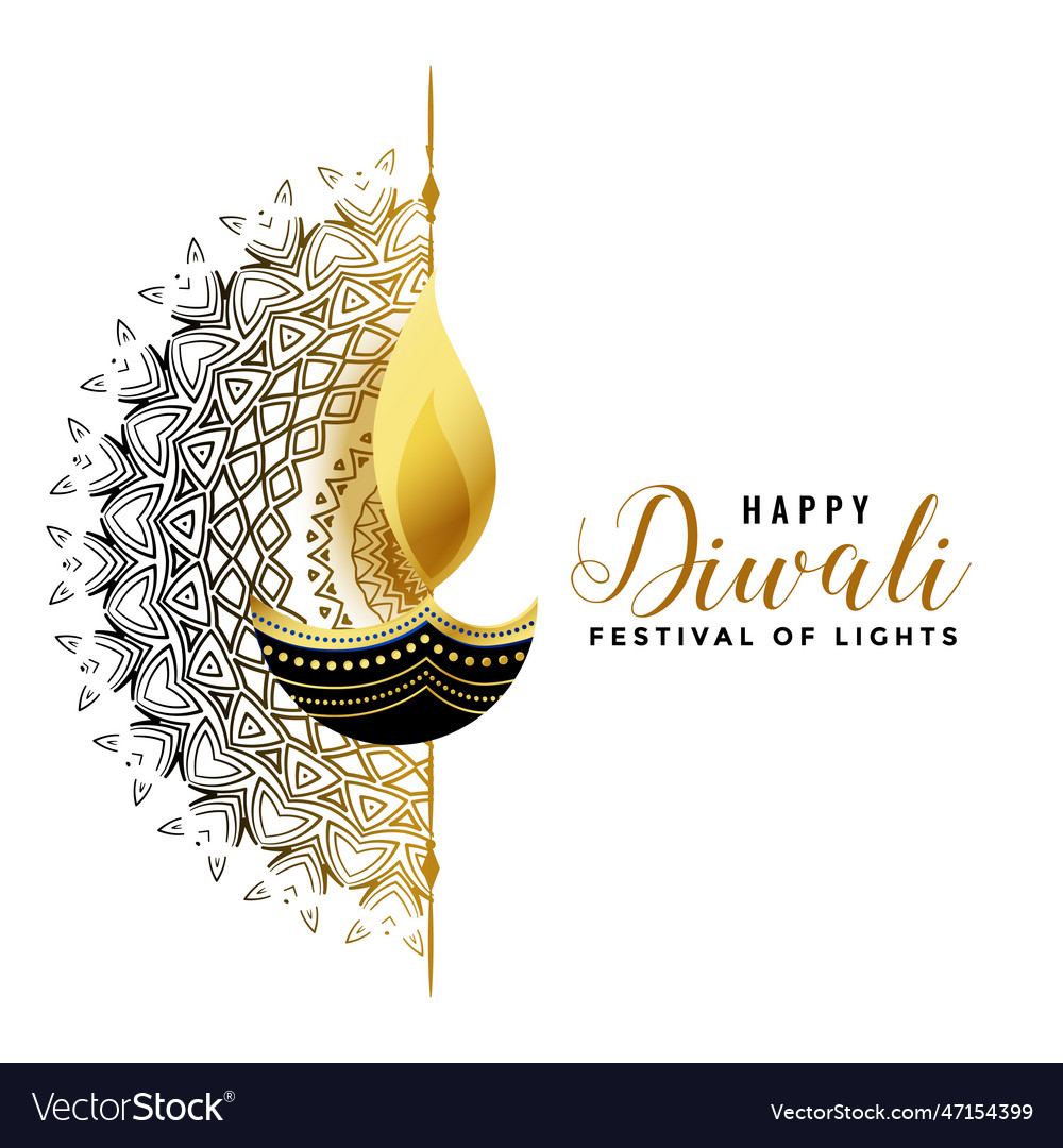 White diwali background with golden diya design