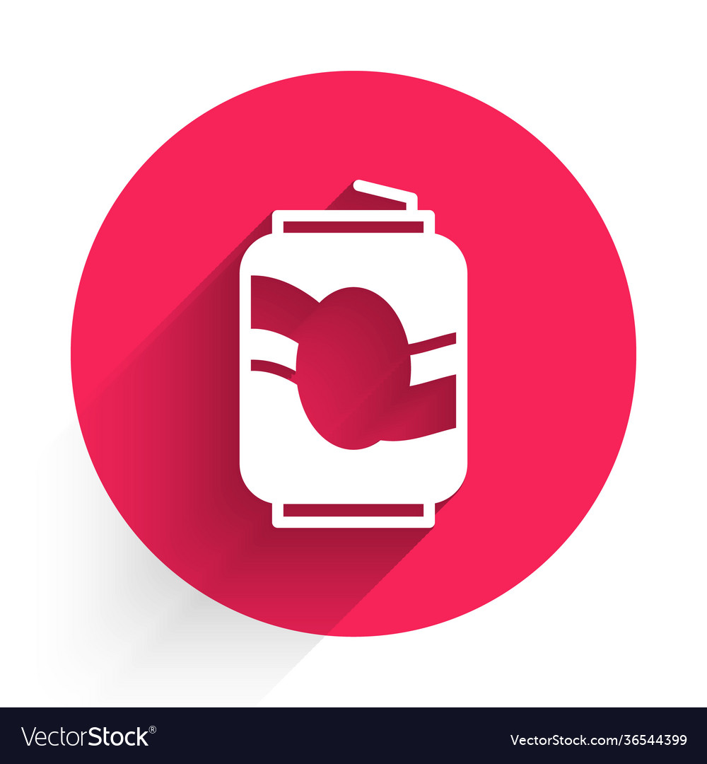 White soda can icon isolated with long shadow red