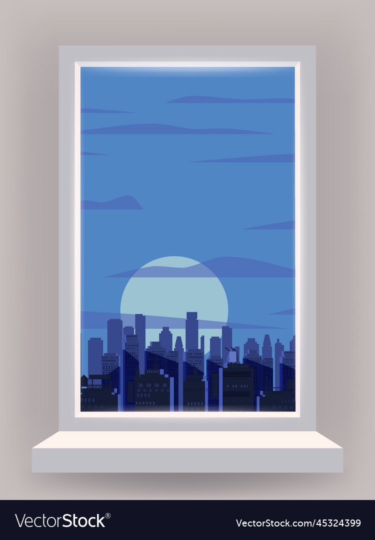 Window view interior night city skyscrapers