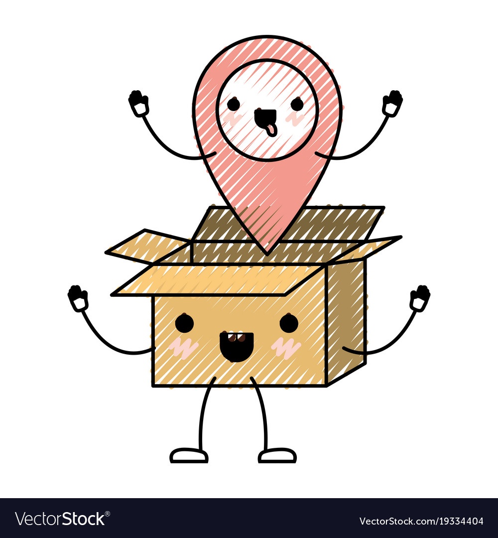 Animated opened kawaii cardboard box