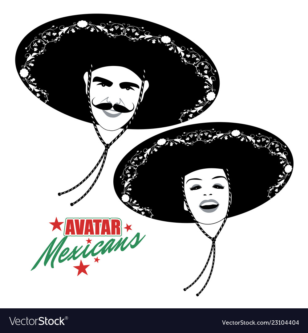 Avatars of man with mustache and pretty woman Vector Image