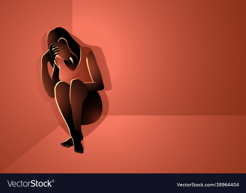 Frustrated woman sitting in corner