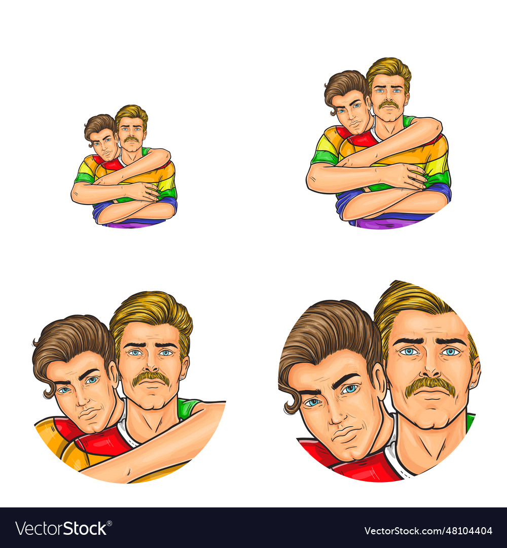 Pop art social network user avatars of gay men