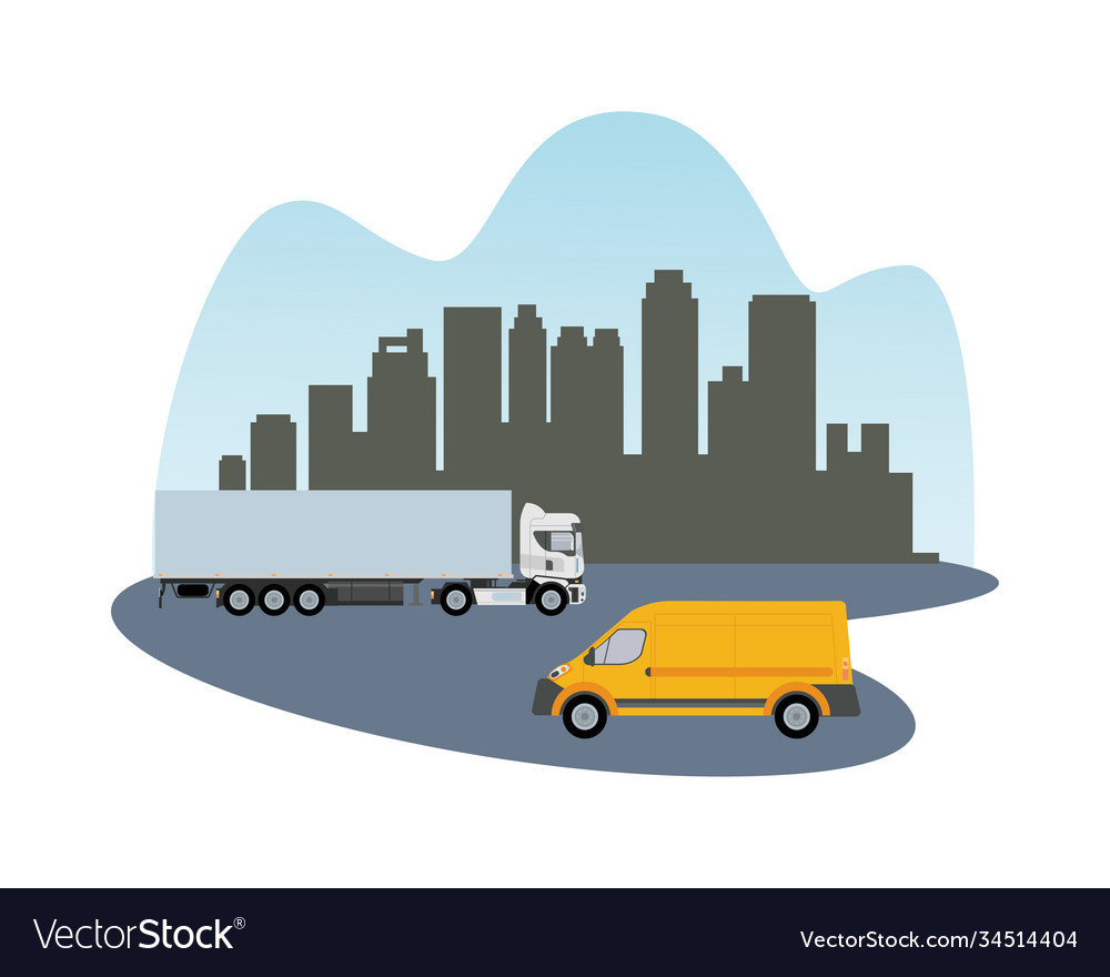 White truck and yellow van vehicle transport