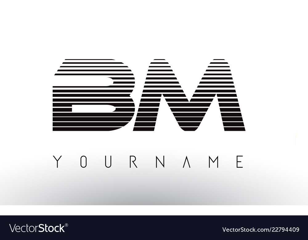 Bm black and white horizontal stripes letter logo Vector Image