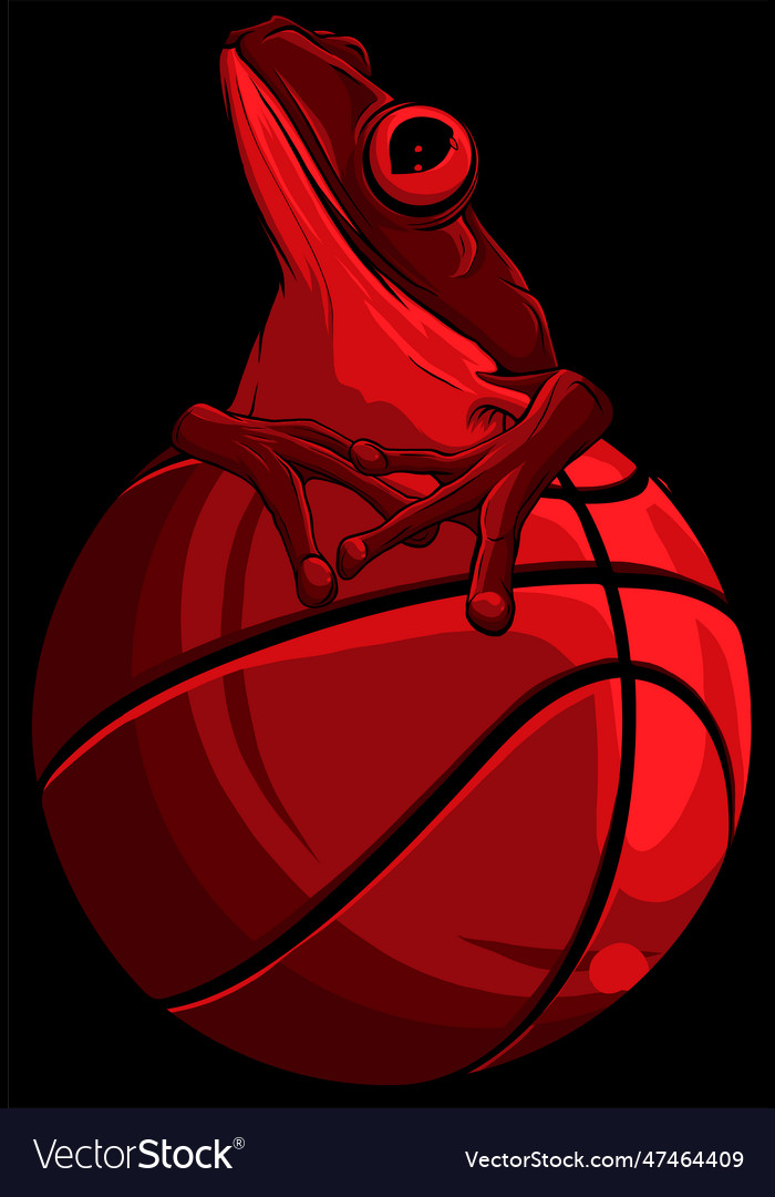 Frog mascotte on a basket ball black background vector image Frog mascotte on a basket ball black background