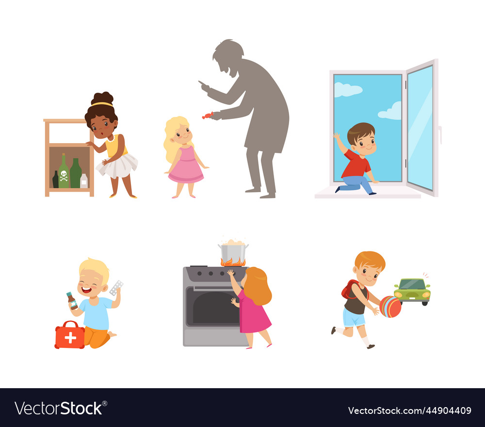 Little kids in dangerous situations playing Vector Image