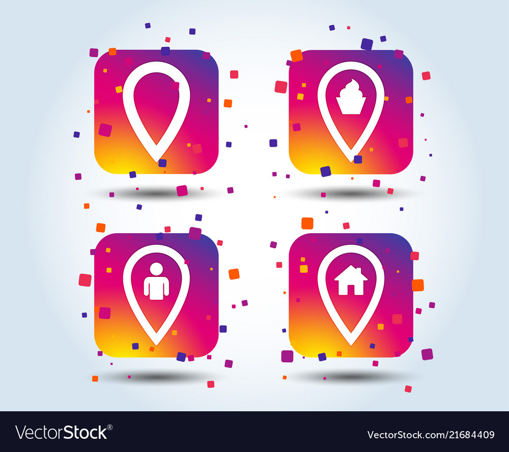 Map pointer icons home food and user location