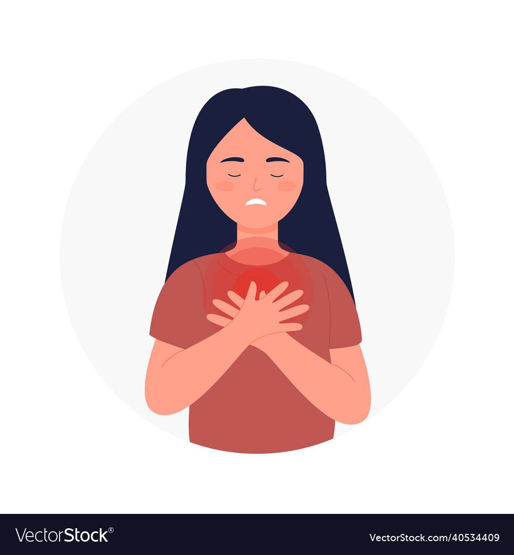 Sick girl with chest pain attack and breathing Vector Image