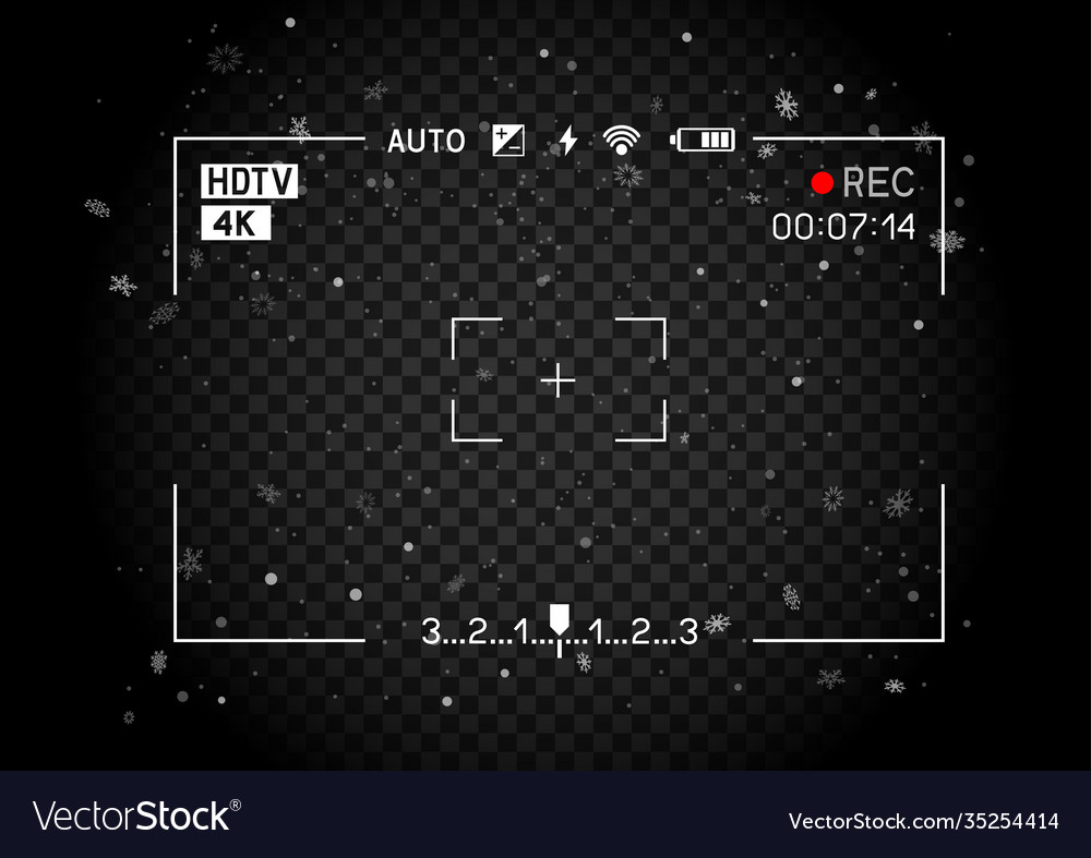 Christmas rec camera viewfinder with snowfall