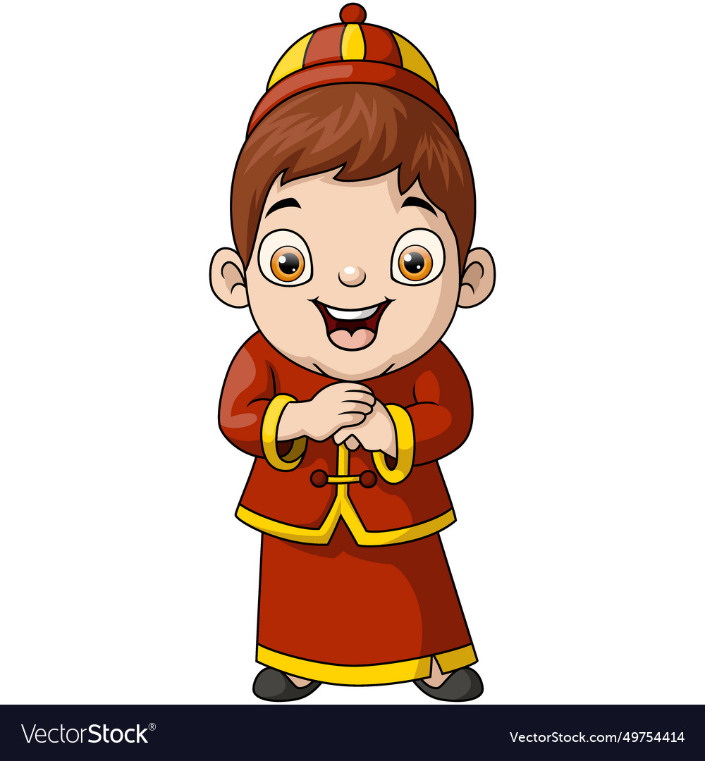 Cute little boy cartoon wearing chinese costume Vector Image