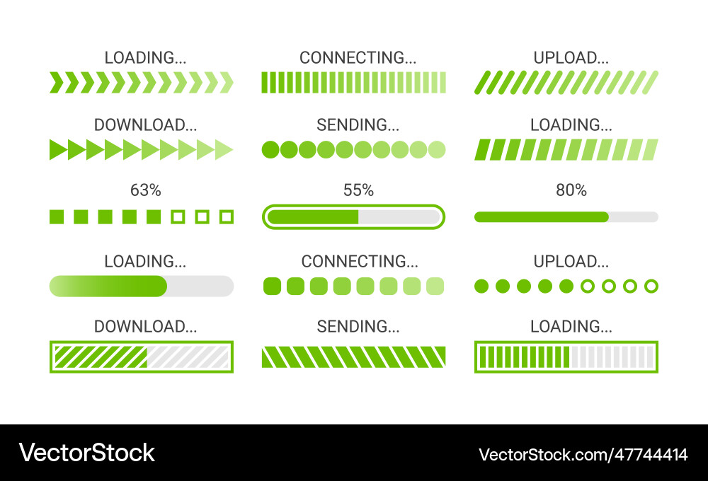 Loading bar green download progress loader Vector Image