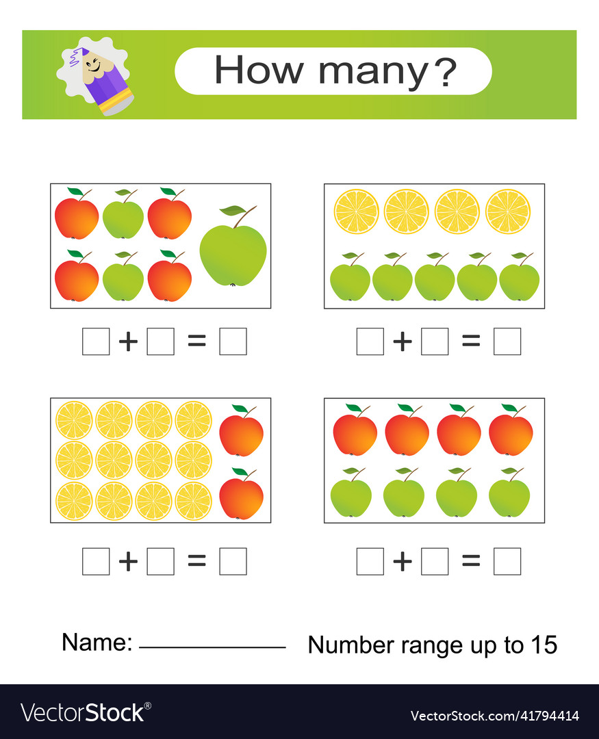 Math game for kids preschool worksheet activity Vector Image