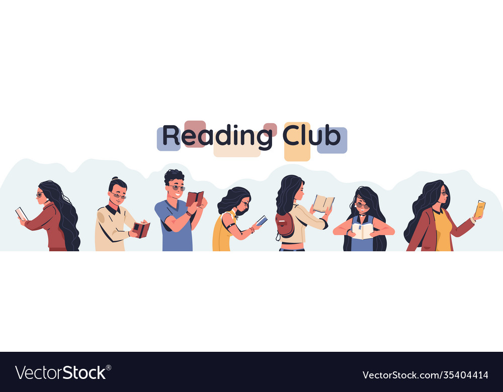 Reading club poster men and women holding open Vector Image