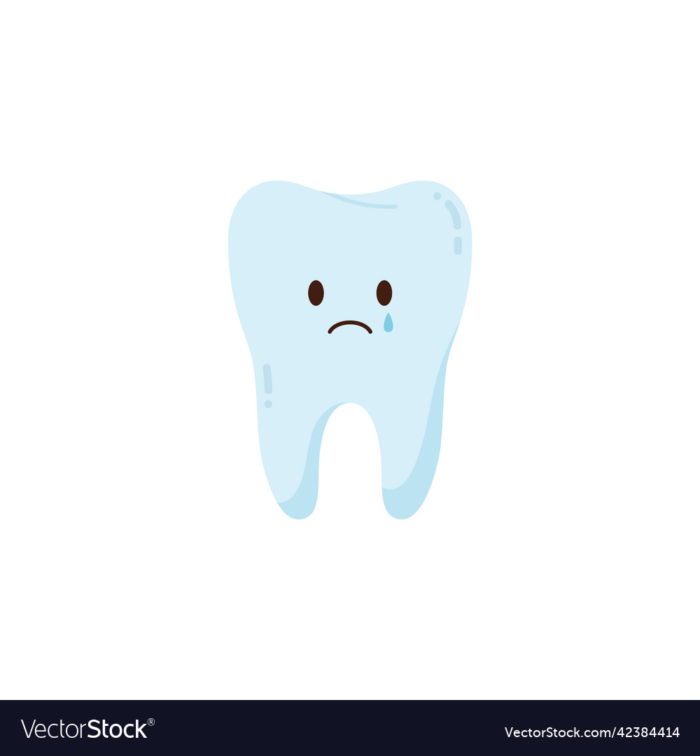 Sad tooth cries because of toothache flat Vector Image