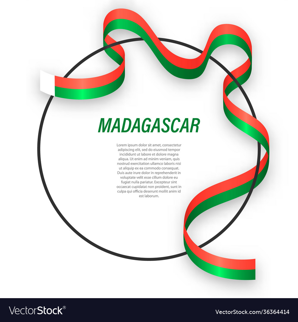 Waving ribbon flag madagascar on circle frame