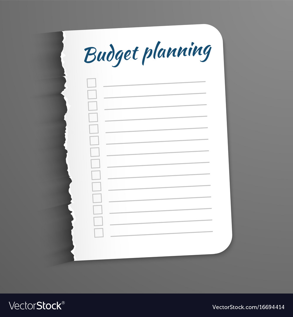 white sheet with inscription budget planning leaf vector image budget planning document