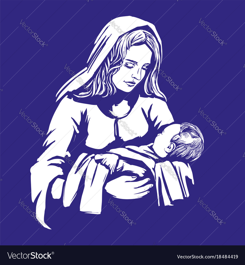 Christmas Story Mary And Baby Jesus Son Of God Vector Image