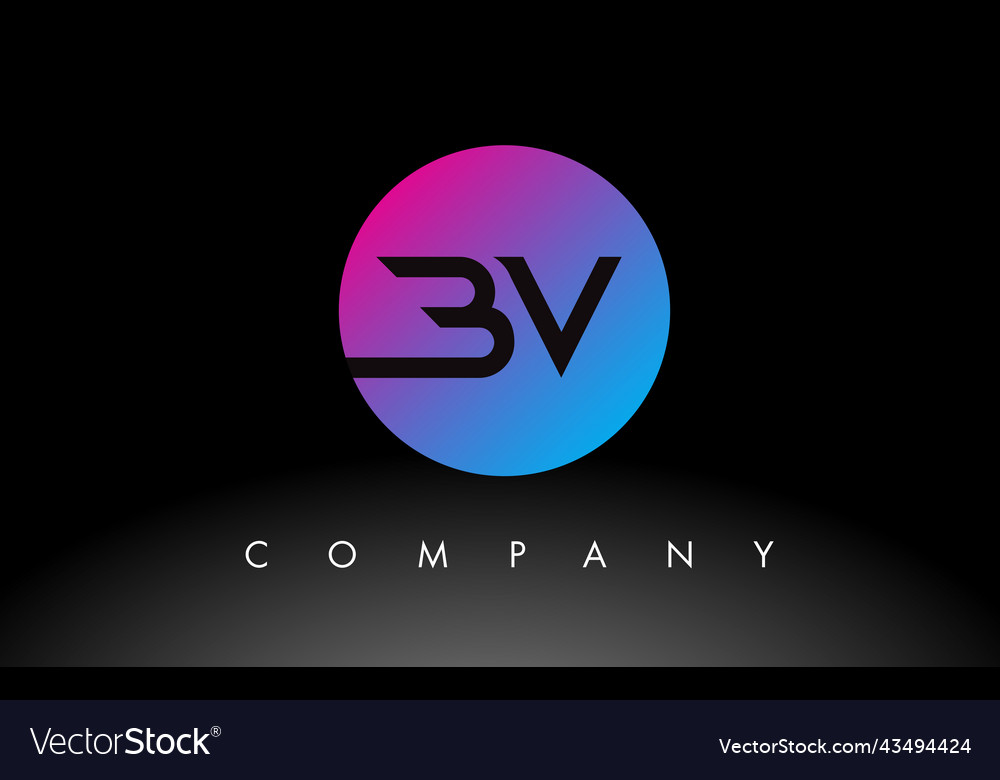 Bv letter logo design icon with purple neon blue