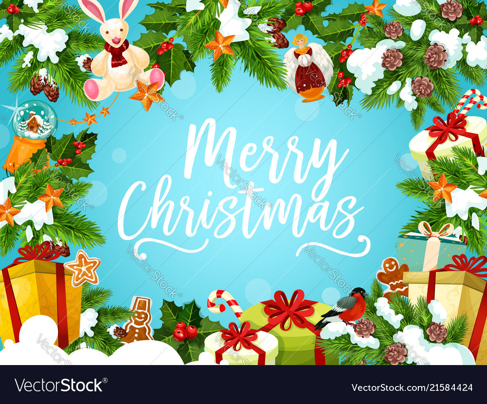 Christmas Greeting Card With Xmas Tree Gift Frame Vector Image Christmas Greeting Card With Xmas Tree Gift Frame Vector Image