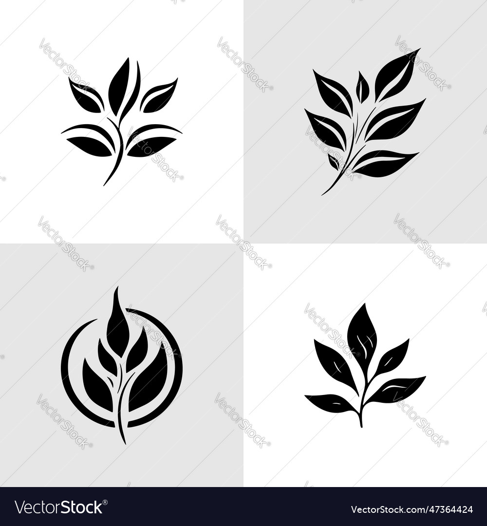 Flower logo with leaves set of icons Royalty Free Vector