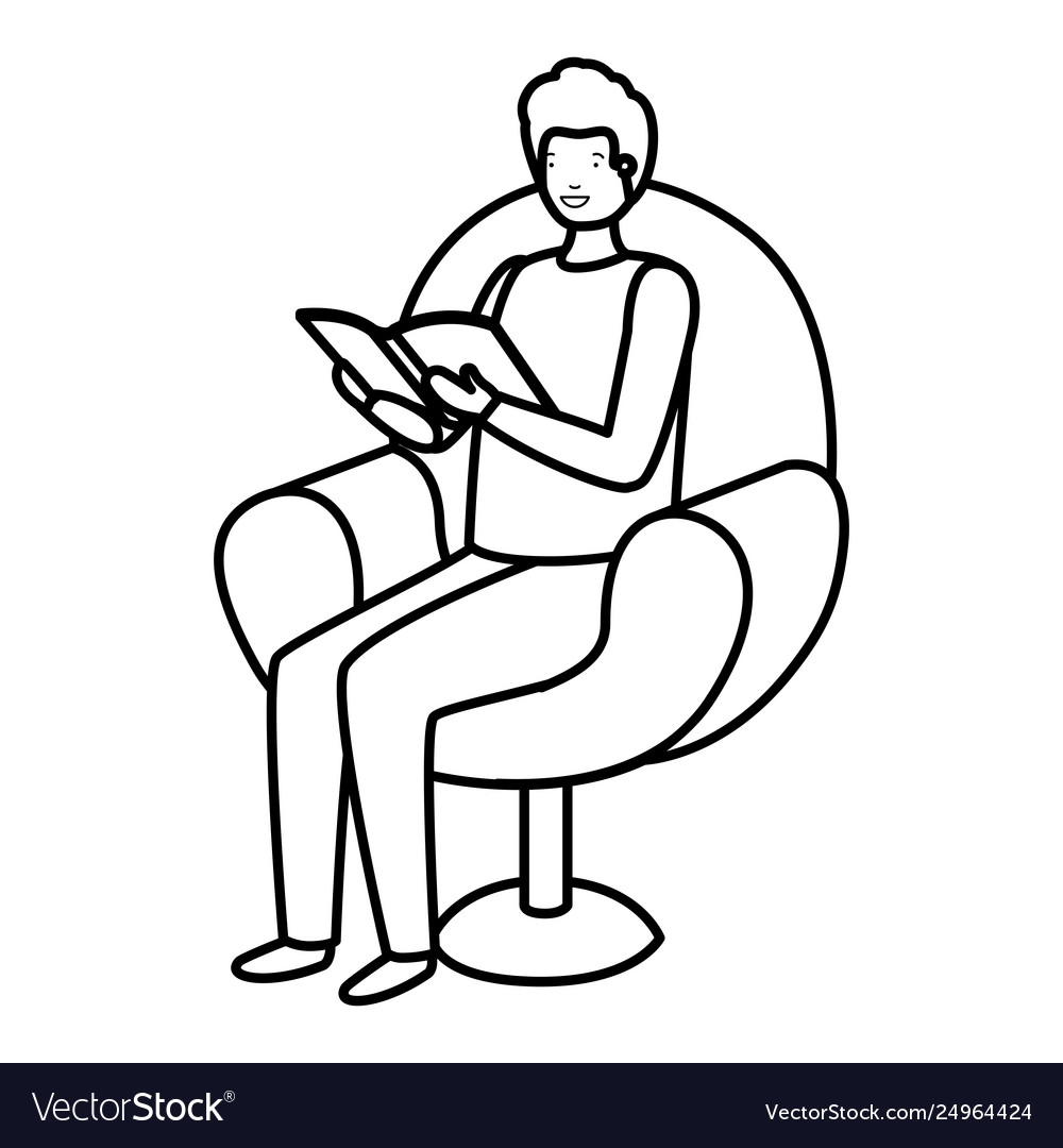 Man reading book in sofa avatar character