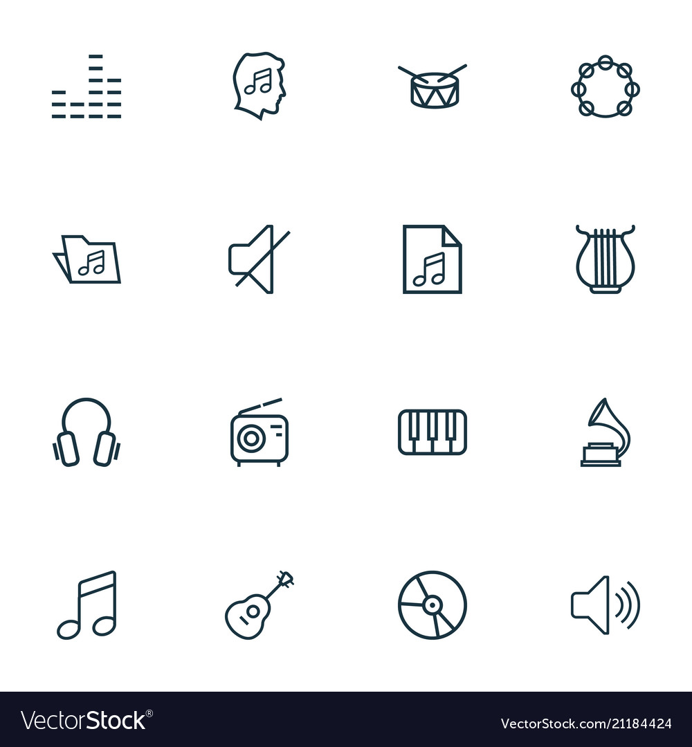 Multimedia icons line style set with harp