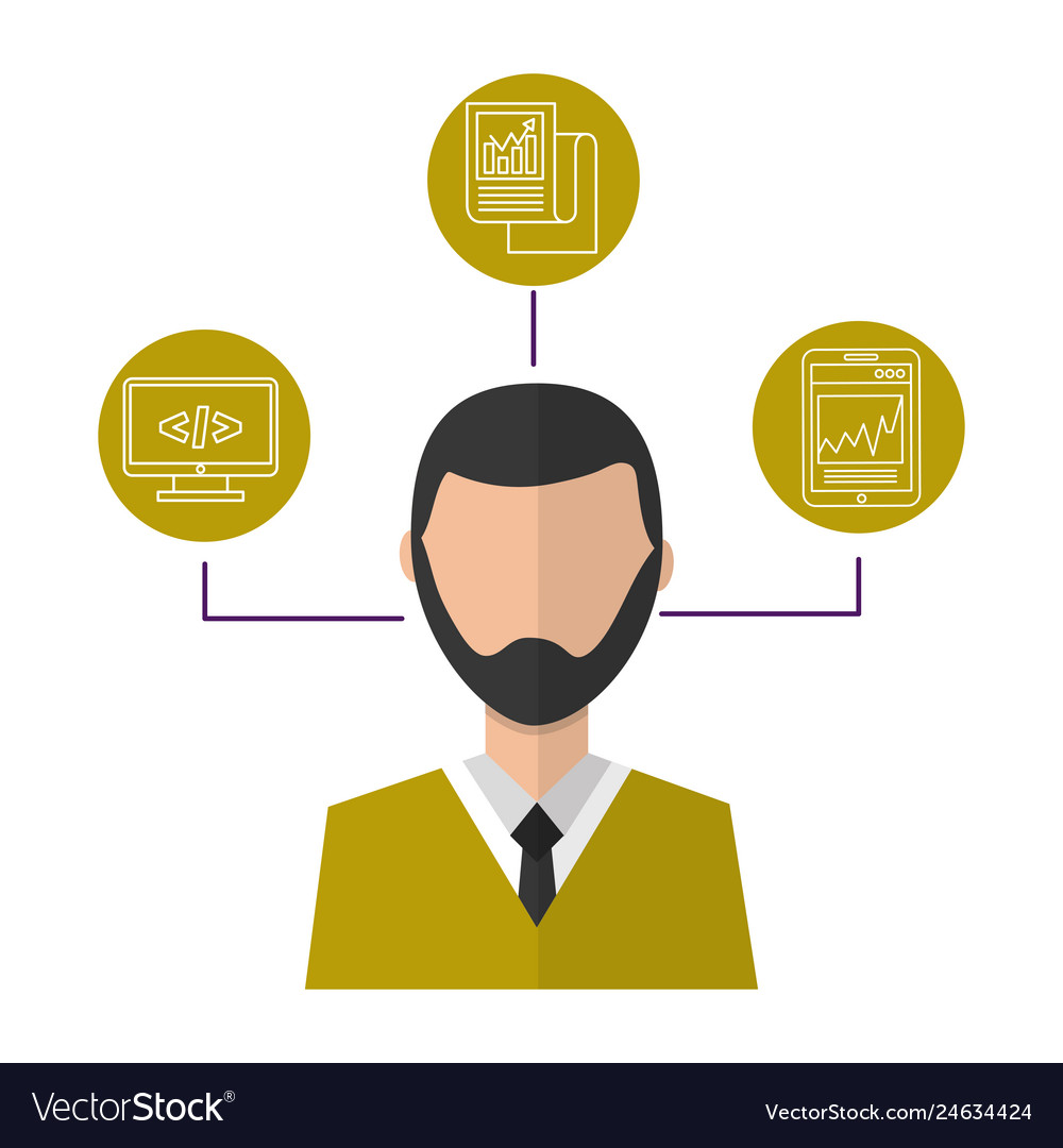 Portrait of man coding programmer vector image Portrait of man coding programmer