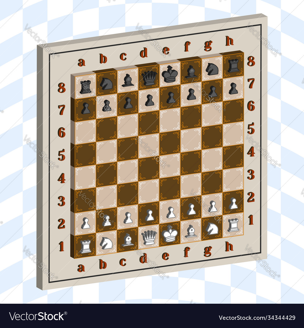 Volumetric chess board without chess pieces on a white background Stock  Vector