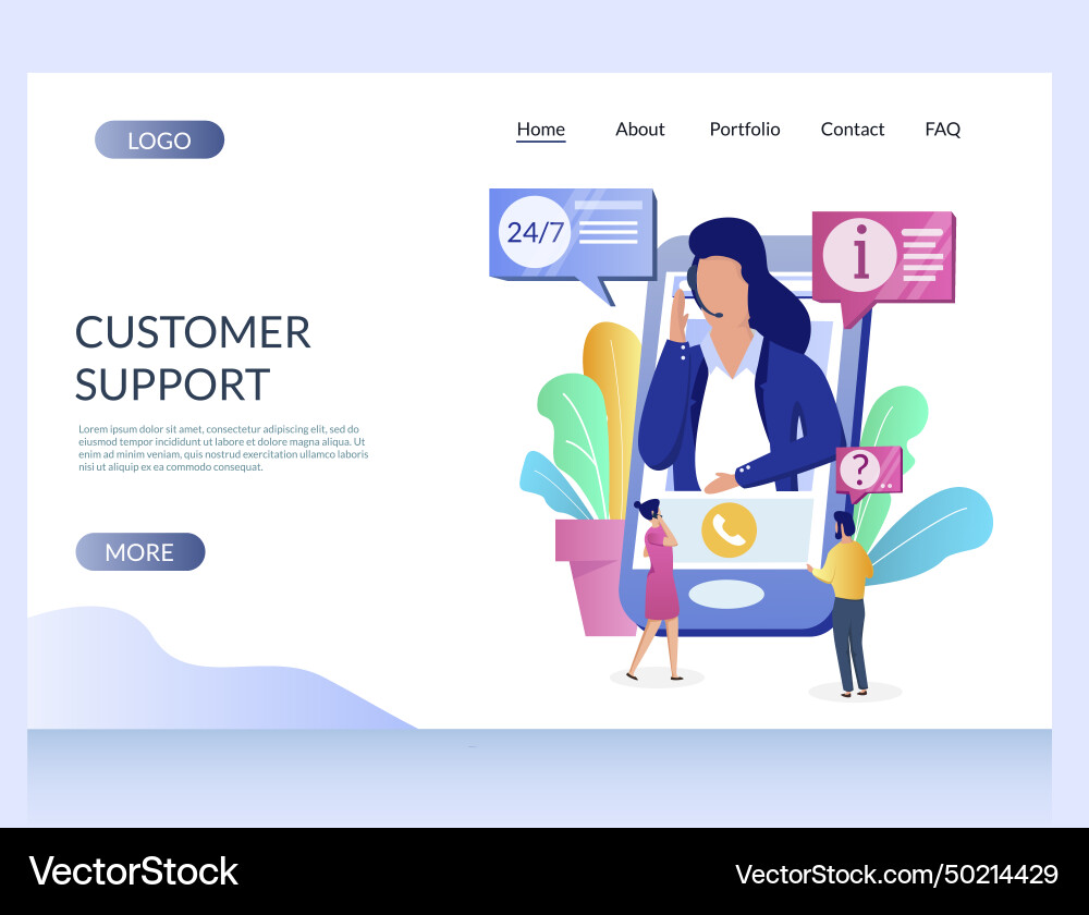 Customer support website landing page design Vector Image