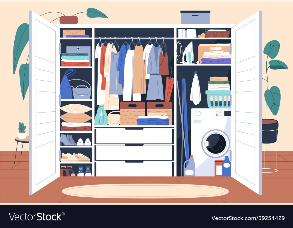 Decluttered wardrobe with organized storage Vector Image