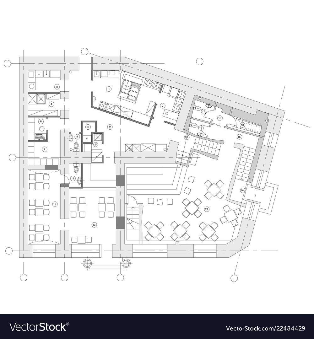 Standard cafe furniture symbols on floor plans Vector Image