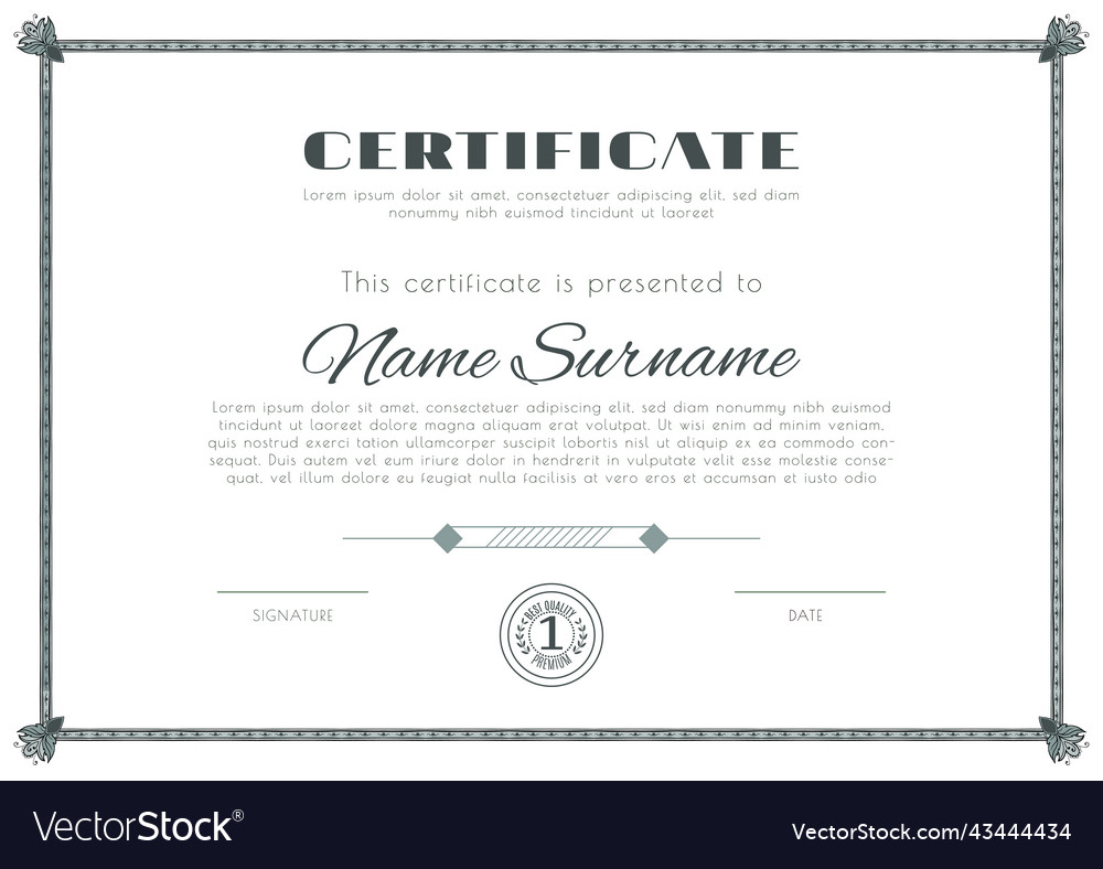 Certificate with ornamental thin frame white Vector Image