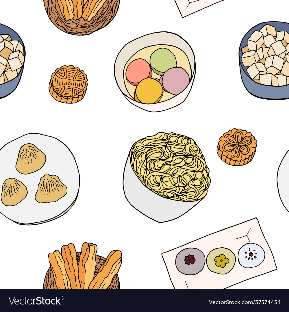 Chinese cuisine seamless pattern design sketch vector image Chinese cuisine seamless pattern design sketch