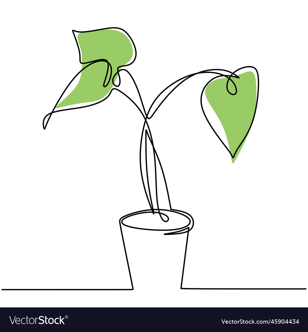 Continuous one line drawing of house plant in pot