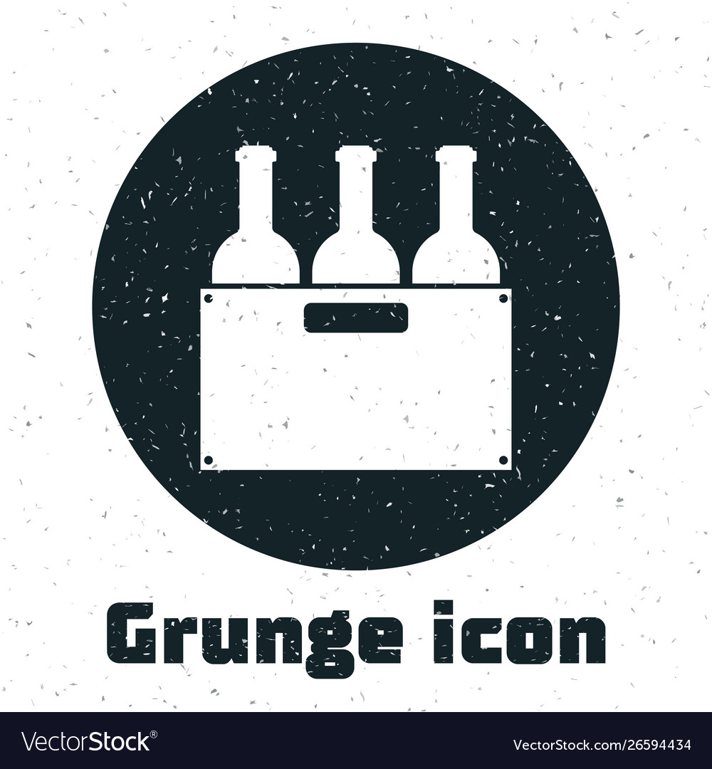 Grunge bottles wine in a wooden box icon