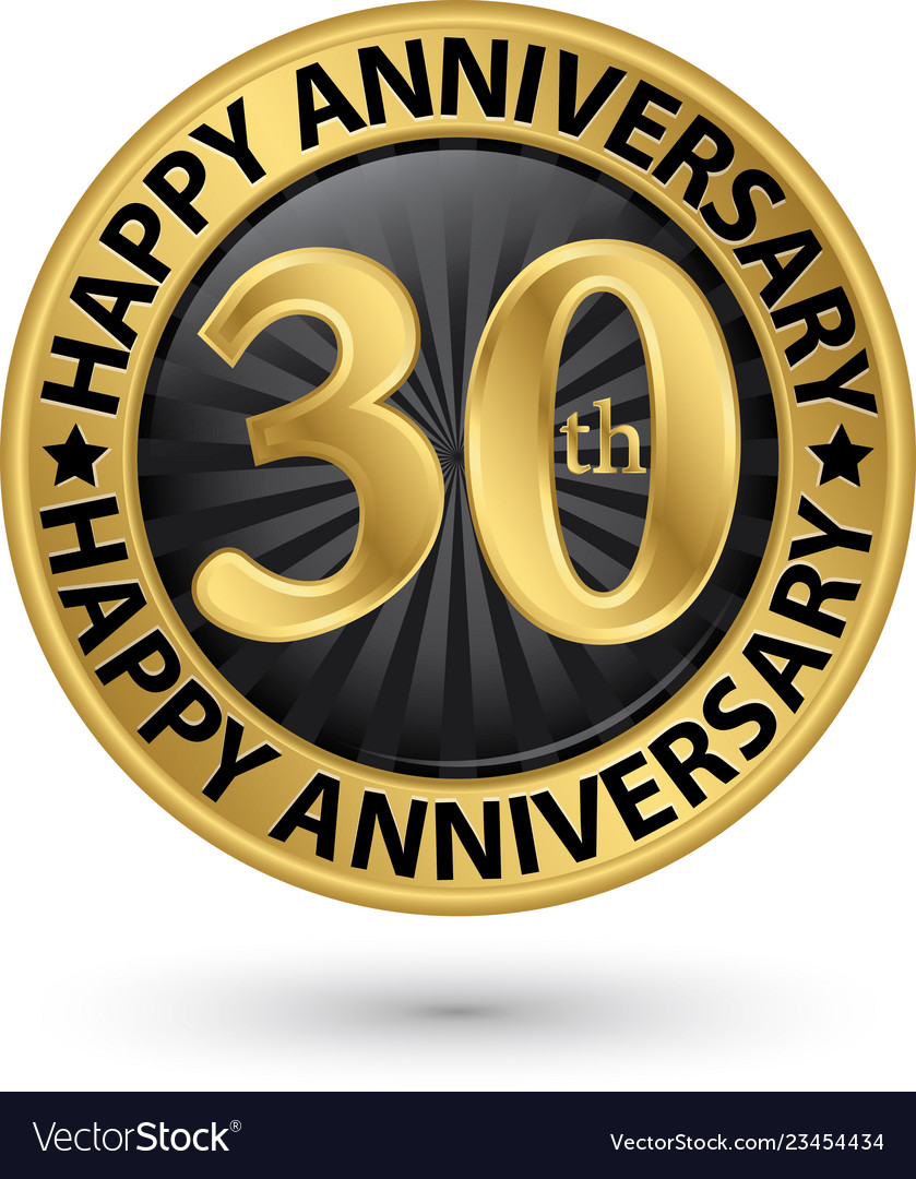 Happy 30th years anniversary gold label Royalty Free Vector