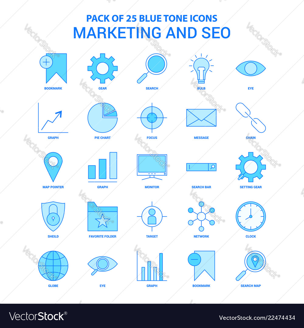 Marketing und seo blue tone icon pack - 25