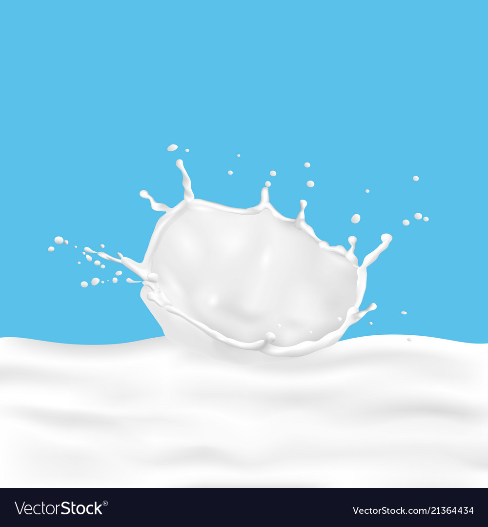 Pouring milk splash on blue background Royalty Free Vector