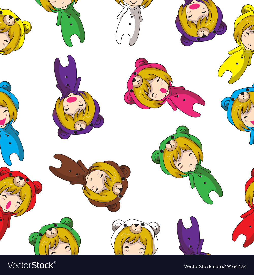 Seamless pattern cartoon hand drawn doodles girl