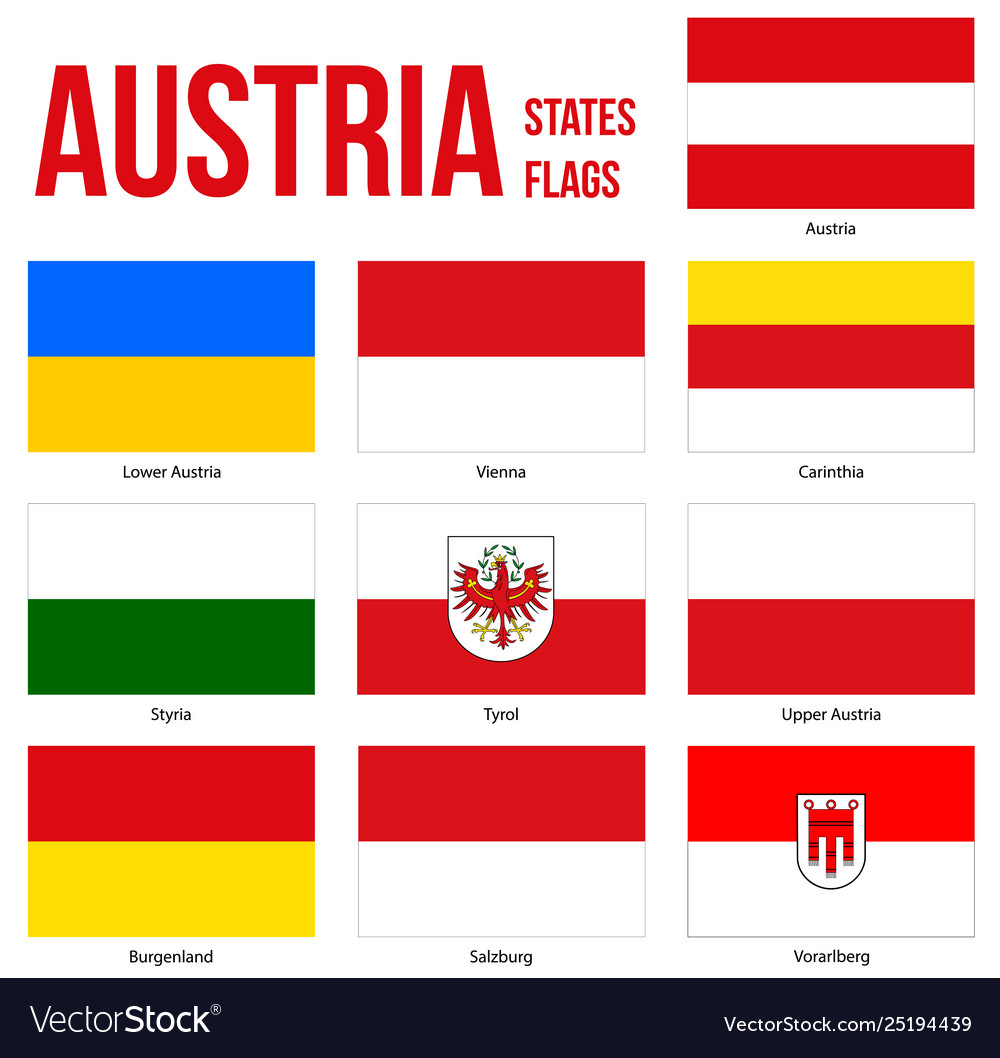 Austria all states flags on white background all Vector Image