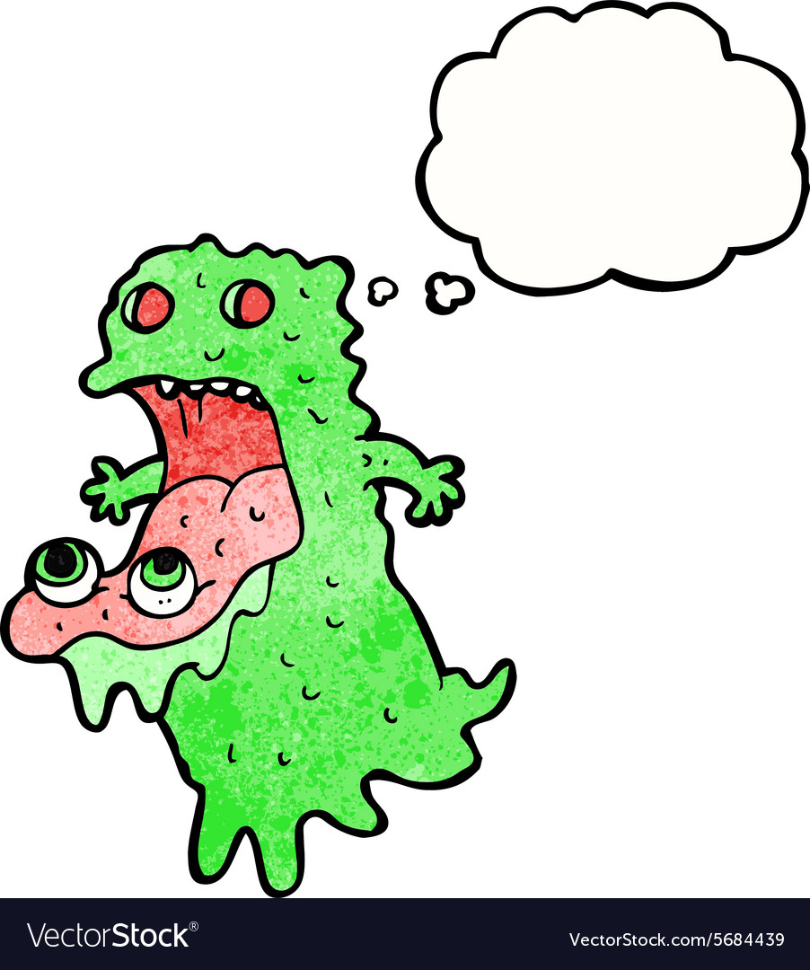 Cartoon gross ghost with thought bubble