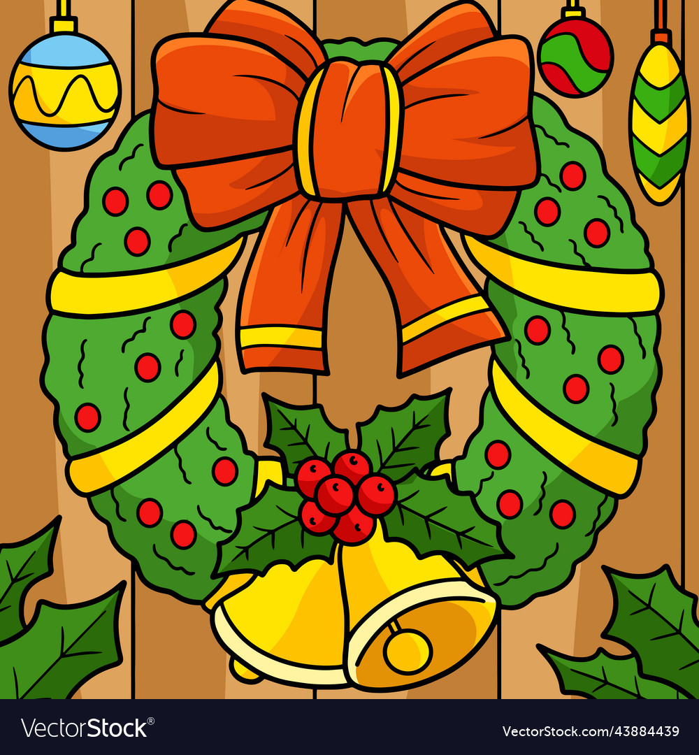 Christmas wreath with bells colored