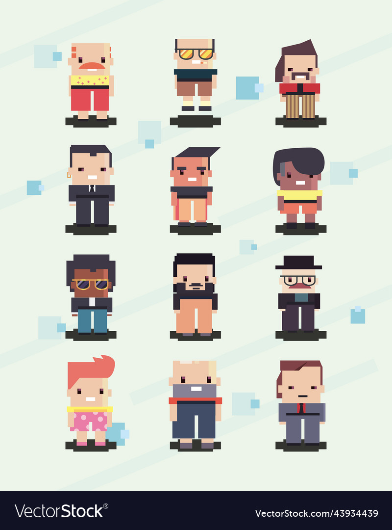 Flat 8-bit people group Royalty Free Vector Image