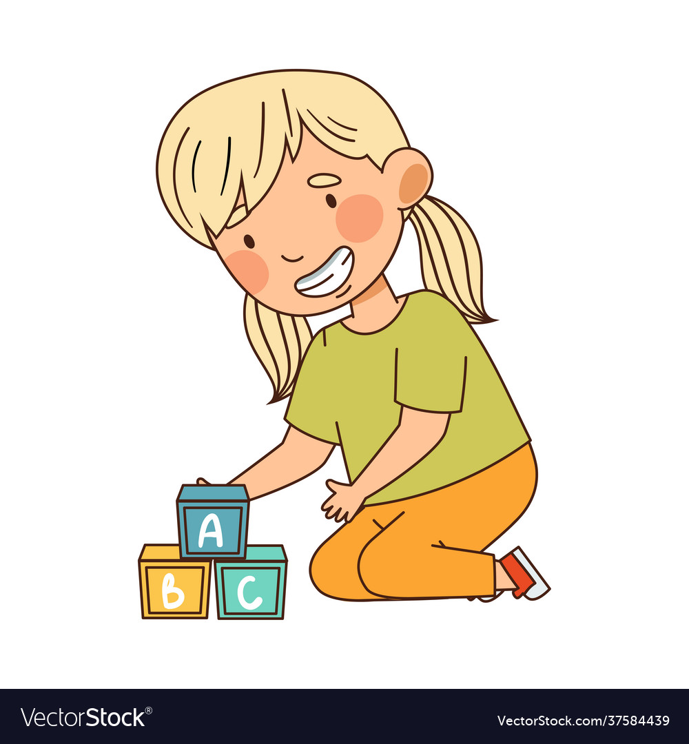 Little blond girl with ponytails in kindergarden Vector Image