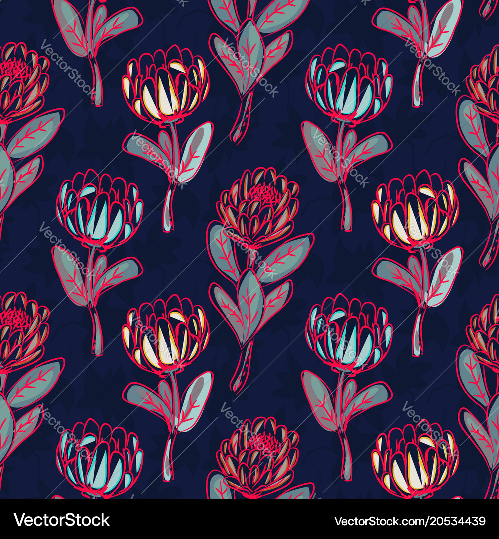 Protea hand drawn seamless pattern Royalty Free Vector Image