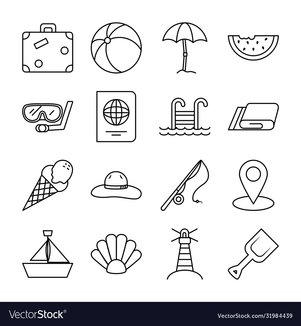 Summer line style icon set design Royalty Free Vector Image