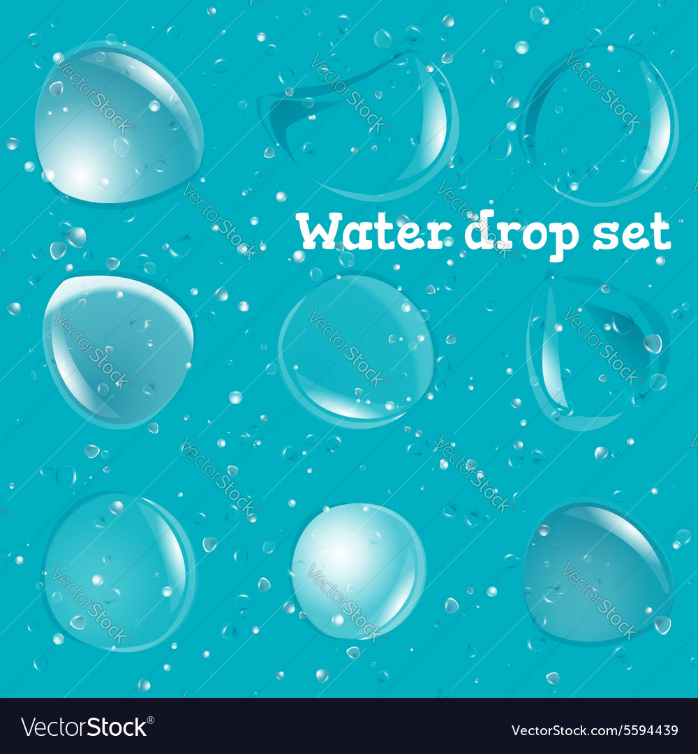 Transparent pure clear water drops realistic set