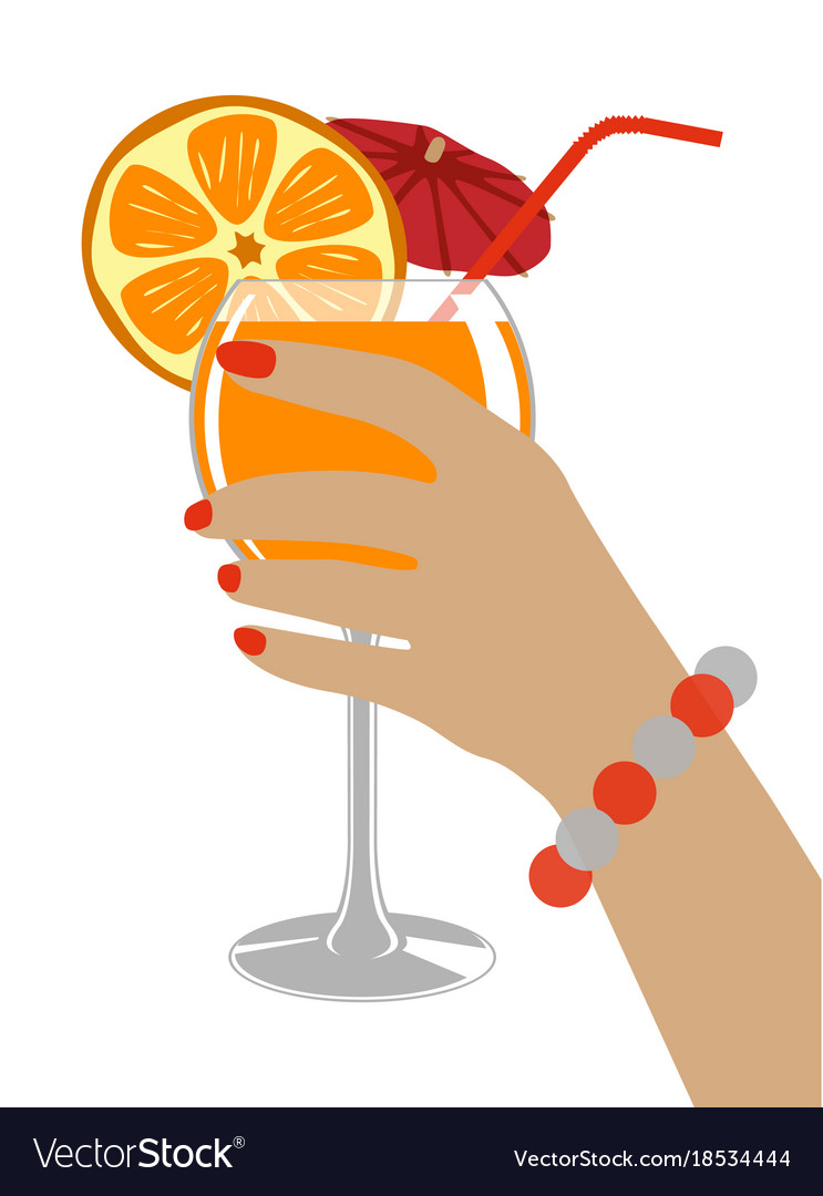 A glass of fresh orange juice in hand Royalty Free Vector