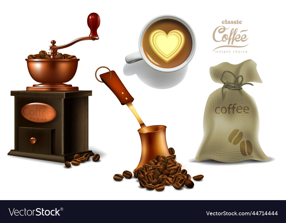 Coffee items set retro style manual